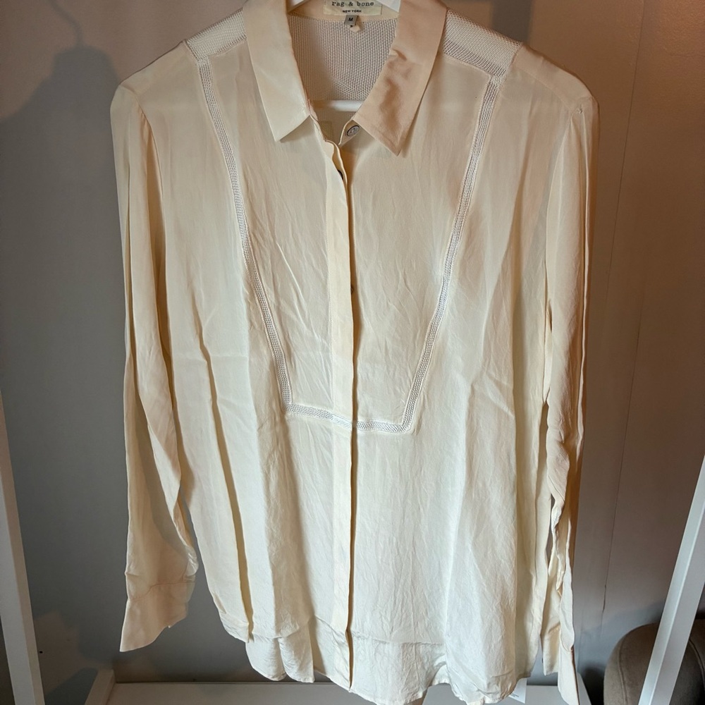 Rag & Bone Cream Long Sleeve Blouse with Mesh Panels